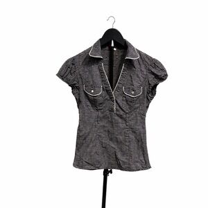 Women’s Short-Sleeve Button Polo Top - Black Gingham